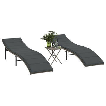 vidaXL Ligbedden 2 st met tafel poly rattan grijs, Verzenden, Nieuw
