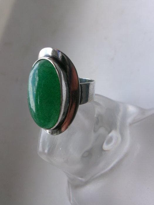Zilver, Jade - Ring - Art Deco, Antiek en Kunst, Kunst | Designobjecten