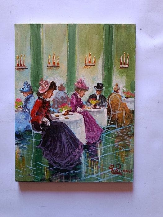 A. Pecorelli (XX) - Caffè a Paris, Antiquités & Art, Curiosités & Brocante