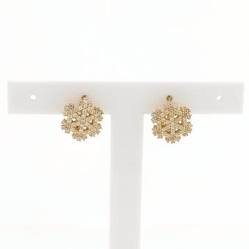 Gouden sneeuwvlok oorstekers met zirconia (Oorbellen), Handtassen en Accessoires, Oorbellen, Gebruikt, Ophalen of Verzenden, Met edelsteen