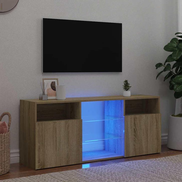 vidaXL Tv-meubel met LED-verlichting 120x30x50 cm sonoma, Maison & Meubles, Armoires | Mobilier de télévision, Envoi