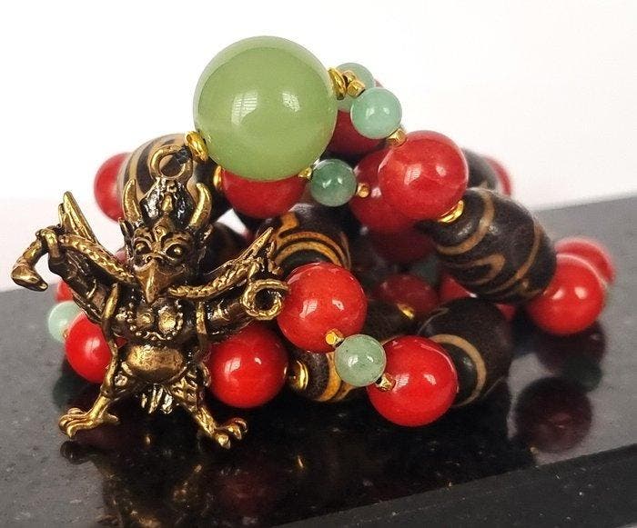 Agaat, Jaspis en Aventurijn Boeddhistische halsketting – dZi, Verzamelen, Mineralen en Fossielen