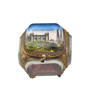 French Antique Souvenir Glass Casket - Sieradendoos -