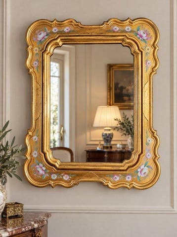 Miroir mural - Bois - Miroir floral doré