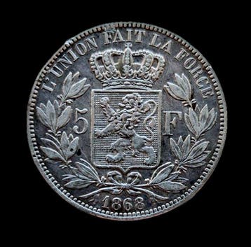België. Leopold II. 5 Francs 1868 grosse tête