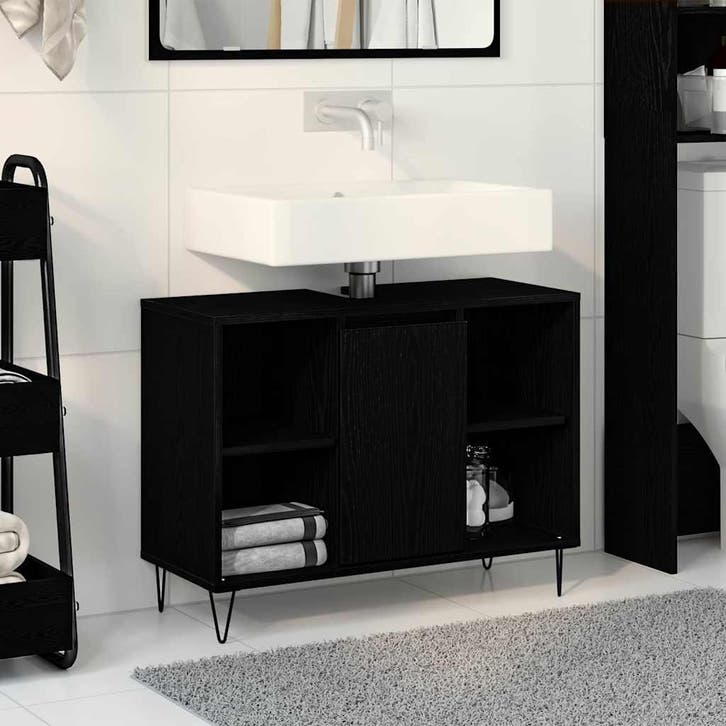 vidaXL Badkamerkast met plank Zwart 80 x 33 x 60 cm Bewerkt, Maison & Meubles, Tables | Coiffeuses, Envoi