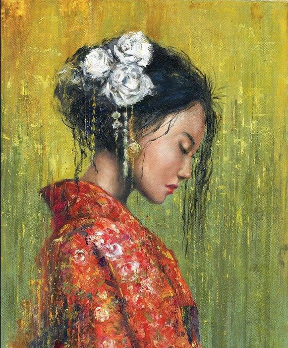 Miguel Ángel Rossi (XX) - Dama de las rosas blancas, Antiek en Kunst, Kunst | Schilderijen | Klassiek