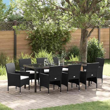 vidaXL Tuin Eettafel Set 9 st Zwart poly rattan, Verzenden, Nieuw
