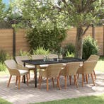 vidaXL Tuin Eettafel Set met kussen 9 pcs Beige poly rattan, Verzenden, Nieuw