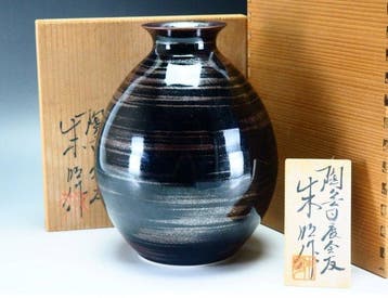 Vaas - Keramiek - Japan - Tenmoku-witte-licht-vaas - Fujii