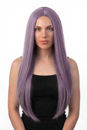 KIMU® Luxe Lange Paarse Pruik Middenscheiding Haarwerk Krull, Kleding | Dames, Ophalen of Verzenden, Nieuw