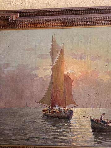 Mario Rinaldi (1919) - Marina con pescatori, Antiek en Kunst