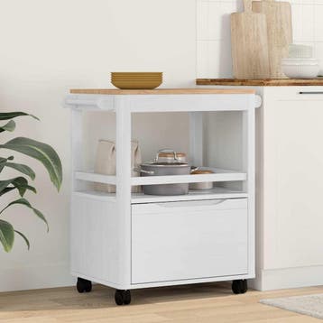 vidaXL Keuken Trolley FLORO Wit 72,5 x 45 x 80 cm Massief, Huis en Inrichting, Verzenden, Nieuw