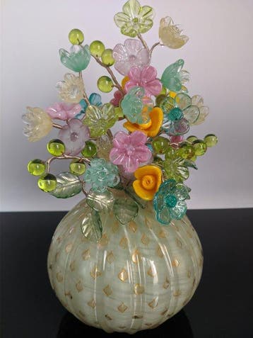 Murano Glass - Vaas (2) - Vaas met bloemenboeket -