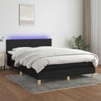 vidaXL Boxspring met matras en LED stof zwart 140x200 cm, Verzenden