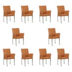 Set van 10 Leren eetkamerstoelen Comfort met wieltjes en, Ophalen of Verzenden, Nieuw, Leer, Eén