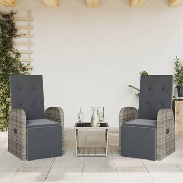 vidaXL 3-delige Tuinset met kussens poly rattan grijs, Verzenden, Nieuw, Tuinset