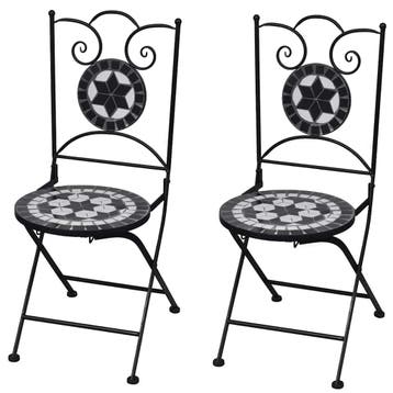 vidaXL Opklapbare stoelen, 2 stuks, keramisch, zwart en wit, Tuin en Terras, Tuinstoelen, Verzenden, Nieuw