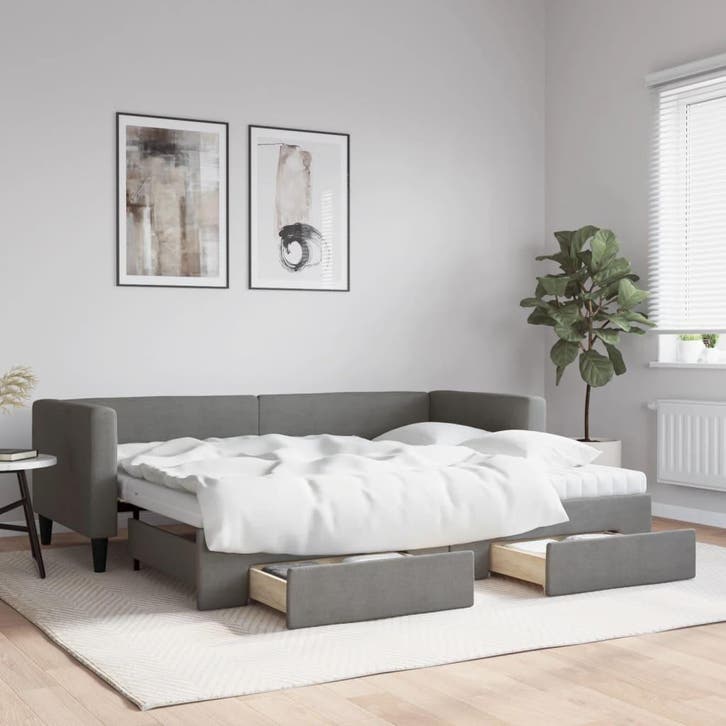 vidaXL Slaapbank onderschuifbed en lades 80x200 cm stof, Maison & Meubles, Chambre à coucher | Lits, Envoi