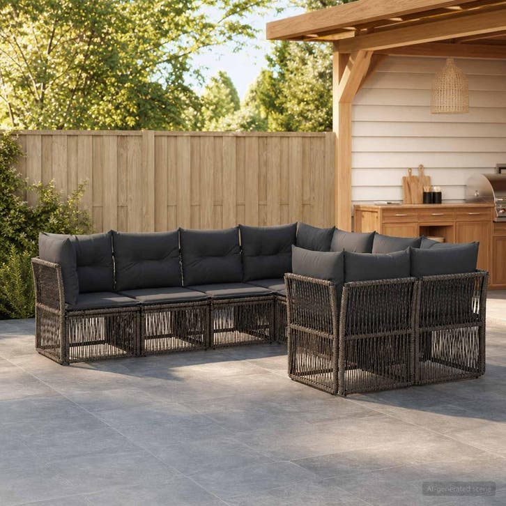 vidaXL Tuinbank Set 8 st 8-Aantal zitplaatsen Grijs poly, Tuin en Terras, Tuinsets en Loungesets, Nieuw, Verzenden