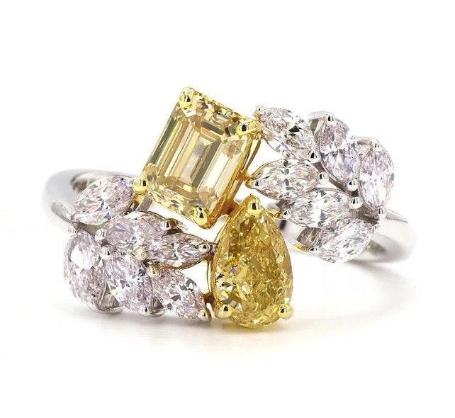 Bague - 18 carats Or blanc - 2.10ct. tw. Jaune Diamant, Bijoux, Sacs & Beauté, Bagues