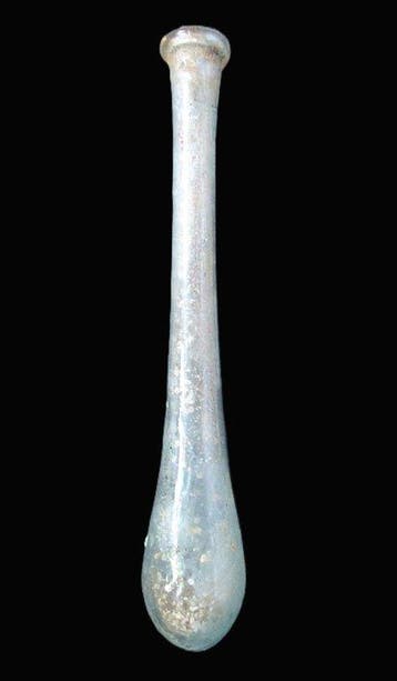 Oud-Romeins Glas Hoge blauwe unguentariumfles - 145 mm