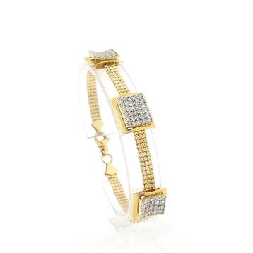 Gouden platte slangenschakel armband met zirconia, Ophalen of Verzenden