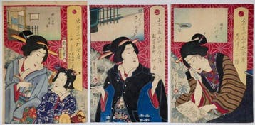 Toyohara Kunichika /  (1835–1900) Drie prenten uit de