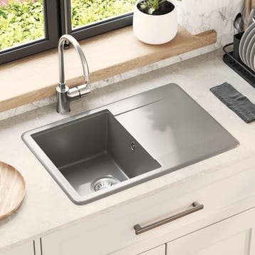 vidaXL Wasbak 80% Kwarts en 20% Hars 670 x 460 mm Grijs, Verzenden