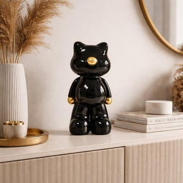 Statue, black teddy bear - 48 cm - polyrésine