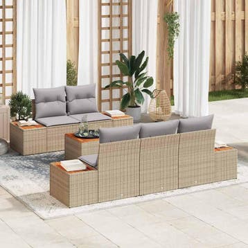 vidaXL Tuinbank Set 6 st Beige Poly rattan, Verzenden, Nieuw