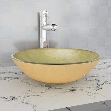 vidaXL Wasbak gehard glas 42 cm goud, Verzenden