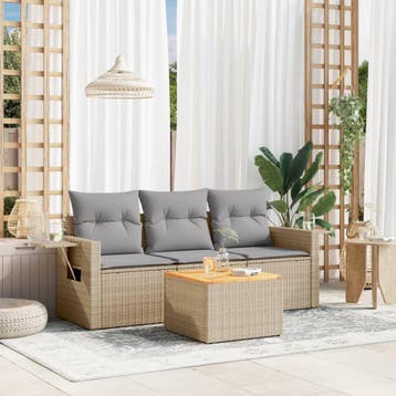 vidaXL 4-delige Loungeset met kussens poly rattan gemengd, Verzenden, Loungeset