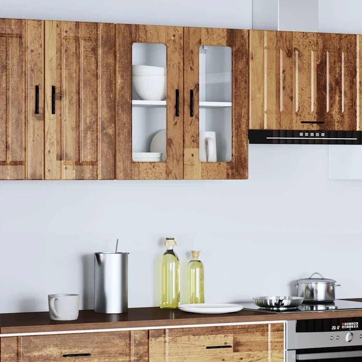 vidaXL Keukenbovenkast met glazen deur Porto oud houtkleurig, Huis en Inrichting, Kasten | Overige, Nieuw, Verzenden