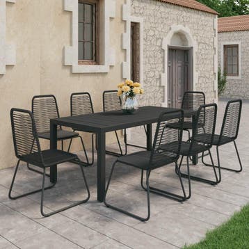 vidaXL 9-delige Tuinset PVC-rattan zwart, Tuin en Terras, Verzenden, Nieuw, Tuinset