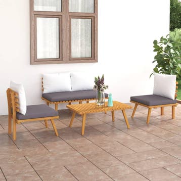 vidaXL 4-delige Loungeset met kussens massief acaciahout, Verzenden, Loungeset