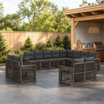vidaXL Tuinbank Set 12 st Grijs en Donkergrijs poly rattan, Verzenden, Nieuw