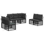 vidaXL Buiten bank set met kussen 7 pcs Zwart Polyester, Verzenden