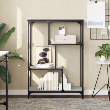 vidaXL Boekenrek 81x36x115 cm bewerkt hout en staal grijs, Verzenden, Nieuw