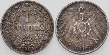 1 Mark 1905 J Kleinmunten-kaiserreich Grosser Adler, Verzenden, België