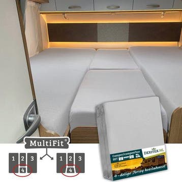 Jersey hoeslakenset - 4 delig met midden matras - Lichtgrijs, Hoeslaken of Sloop