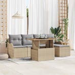 vidaXL Tuinbank Set met opslag 6 pcs Beige Poly rattan, Verzenden