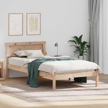 vidaXL Bedframe met hoofdeinde Bruin 90 x 200 cm Massief, Huis en Inrichting, Verzenden, Nieuw
