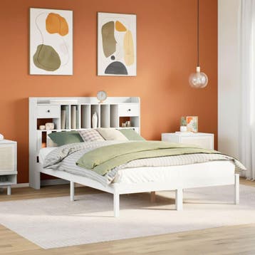 vidaXL Bed met boekenkast zonder matras grenenhout wit, Verzenden, Nieuw