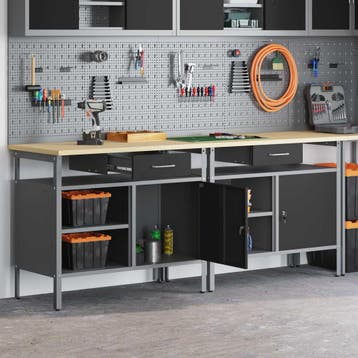 vidaXL Werkbankset 2 st Zwart en Grijs Gepoedercoat staal, Verzenden