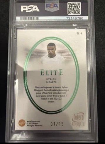 2021/22 Futera Elite Kylian Mbappe9 EL16 Memorabilia kaart,, Nieuw