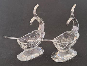 Salière et poivrière (2) - cristal avec une queue argentée