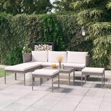 vidaXL 6-delige Loungeset met kussens poly rattan grijs, Verzenden, Nieuw, Loungeset