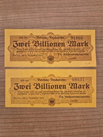 Duitsland. - 4 x Zwei Billionen Mark 1923 – Deutsche, Postzegels en Munten