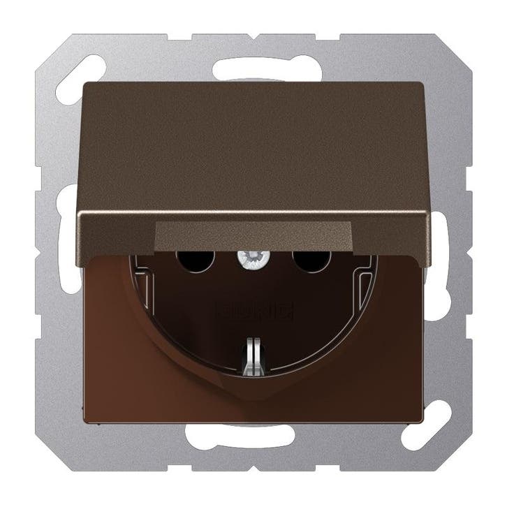 Jung A500 Mocha Schuko Stopcontact Met Scharnierende, Doe-het-zelf en Bouw, Elektriciteit en Kabels, Verzenden